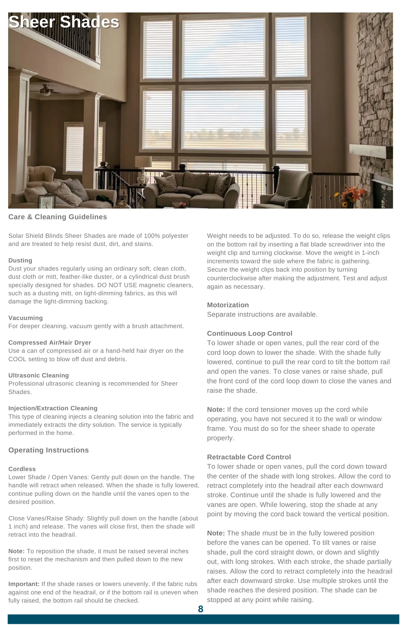 Solar Shield Blinds Use & Maintenance Guide, page 8