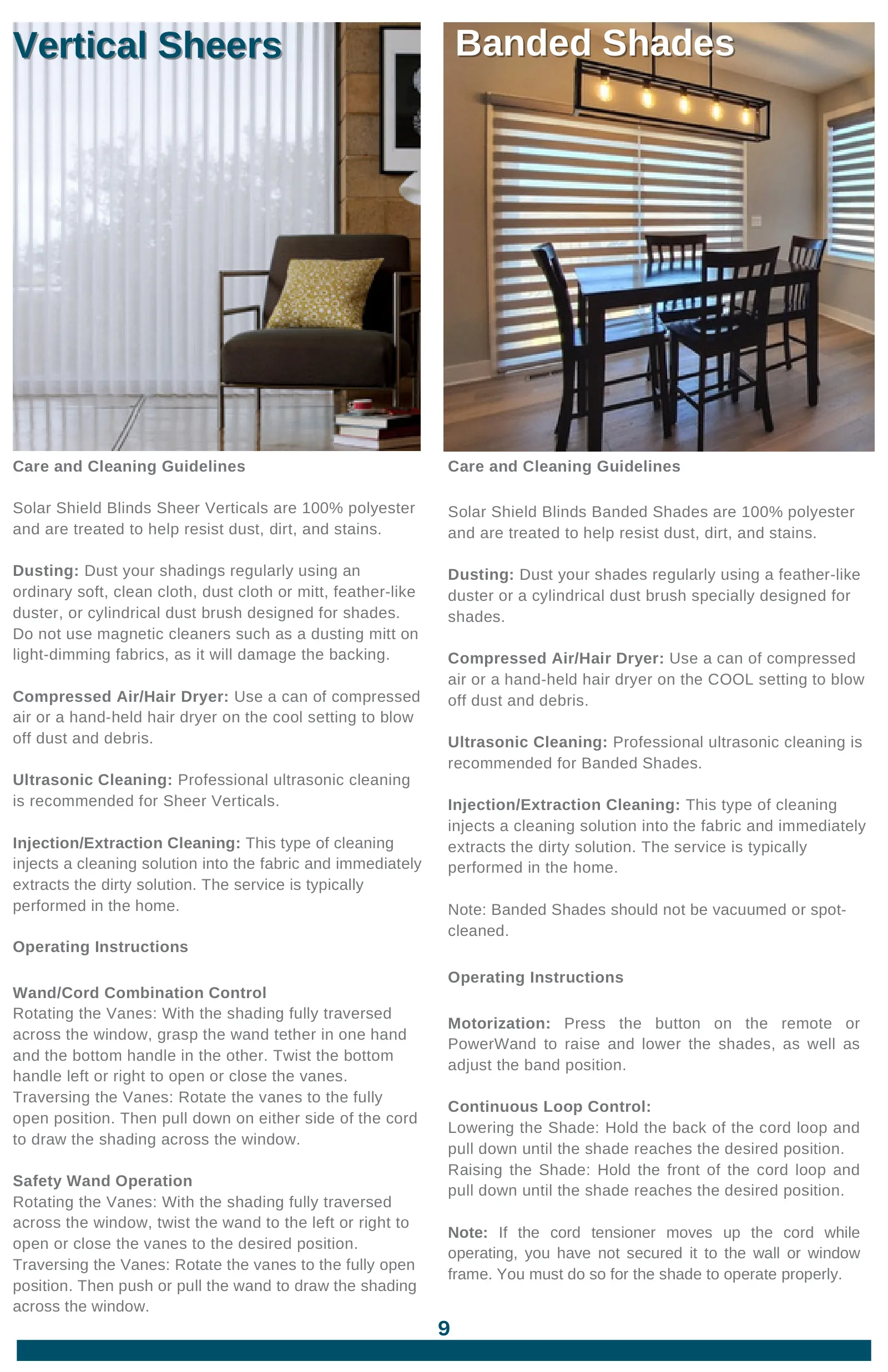Solar Shield Blinds Use & Maintenance Guide, page 9