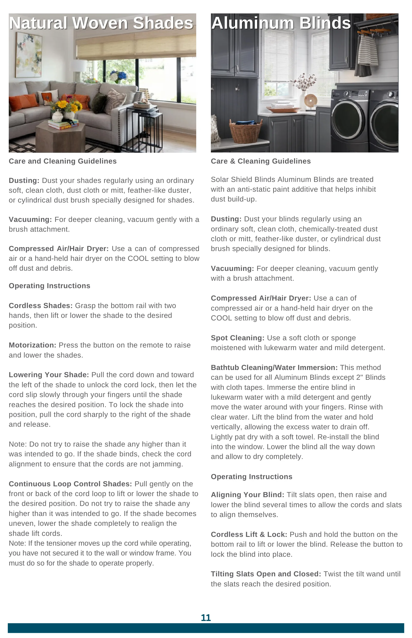 Solar Shield Blinds Use & Maintenance Guide, page 11
