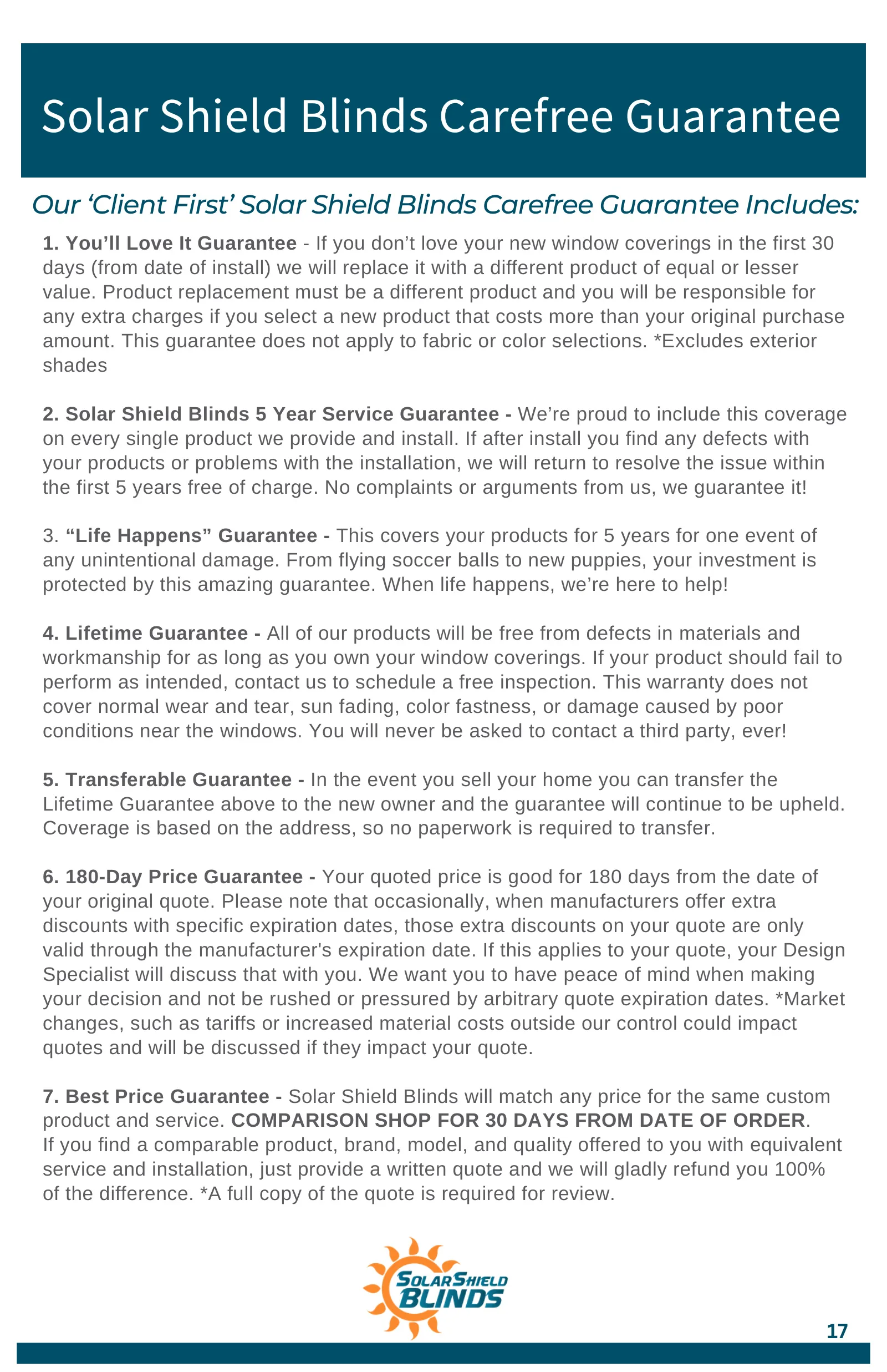 Solar Shield Blinds Use & Maintenance Guide, page 17