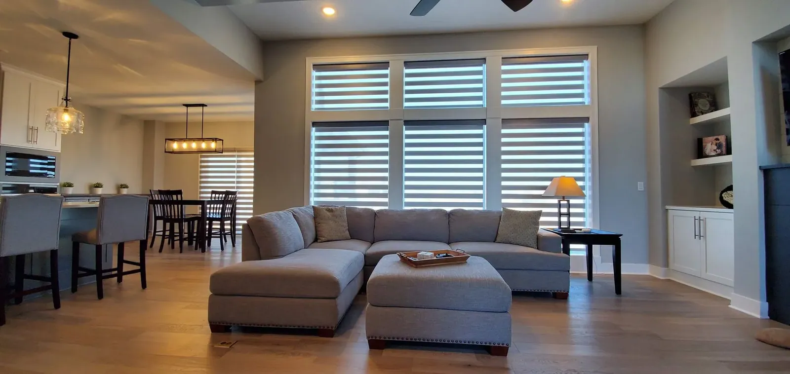 Custom banded shades bedroom corner solar shield blinds, installed by Solar Shield Blinds