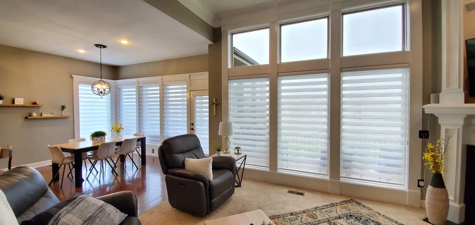 Banded zebra shades on double bedroom windows