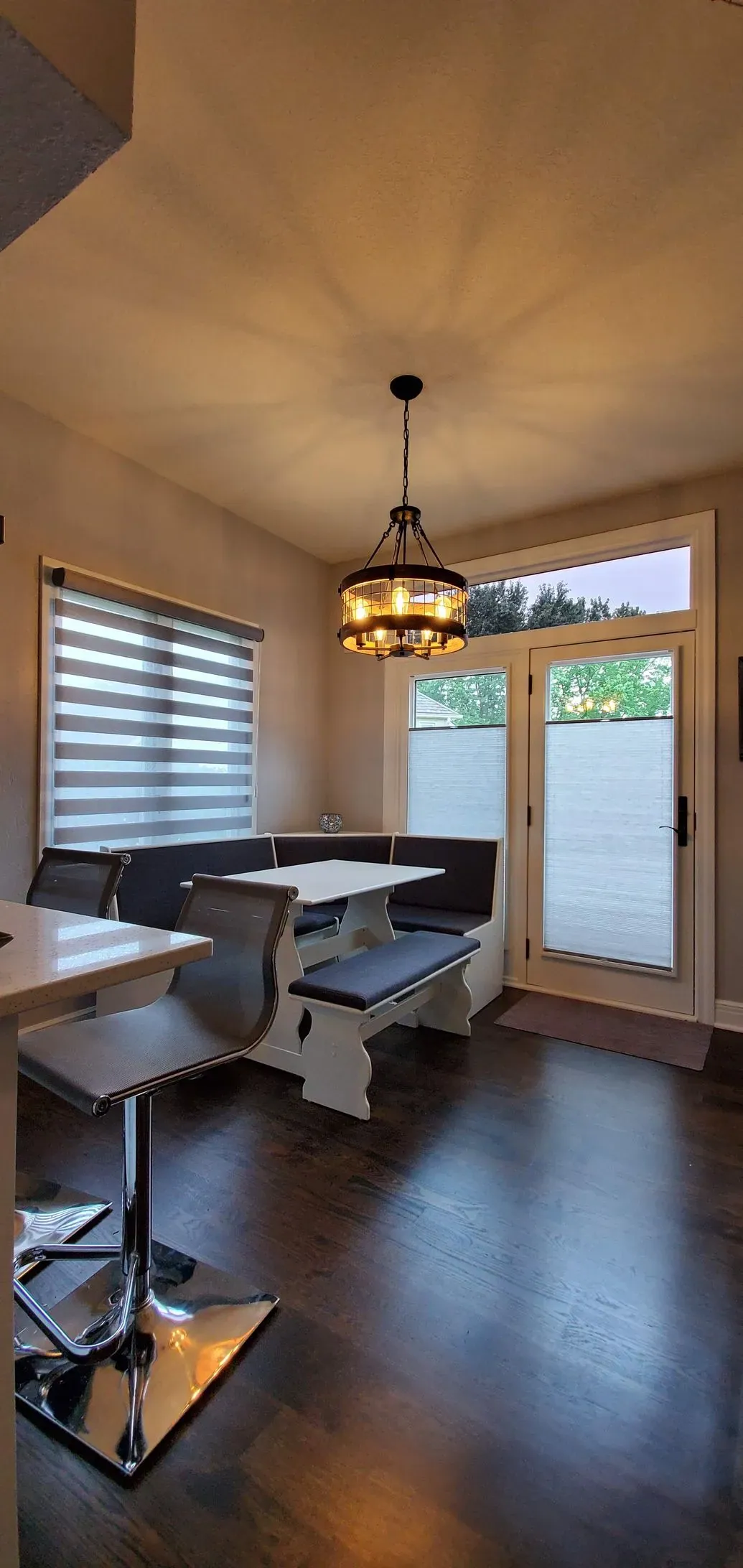 Banded Shades breakfast nook glass doors solar shield blinds, measured and hung by Solar Shield Blinds