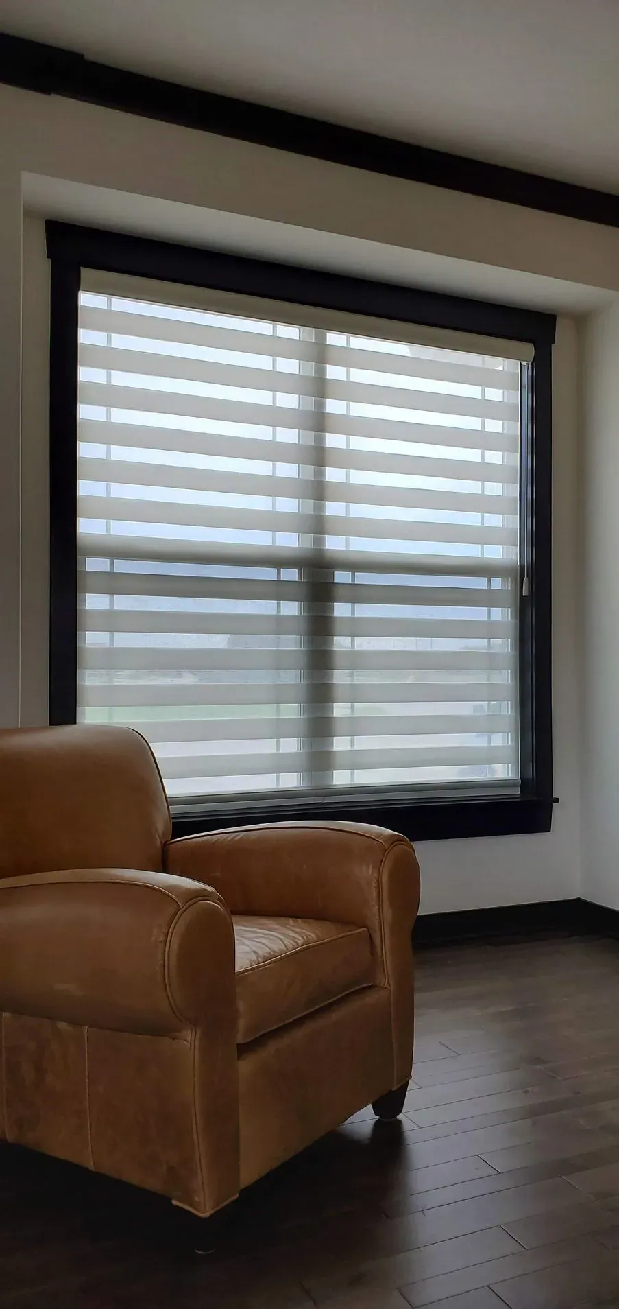 Banded Shades kitchen island view solar shield blinds, installed by Solar Shield Blinds