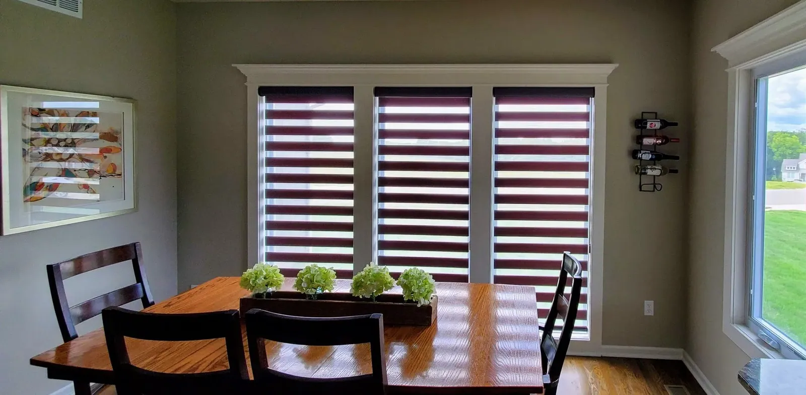 Banded Shades living room patio door solar shield blinds, measured and hung by Solar Shield Blinds
