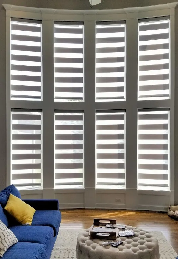 Banded Shades before and after shade before solar shield blinds, a Solar Shield Blinds install