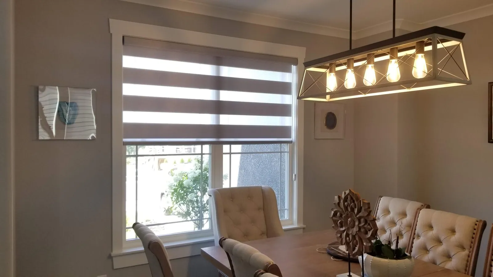 Custom banded shades progressive sequence half open, installed by Solar Shield Blinds