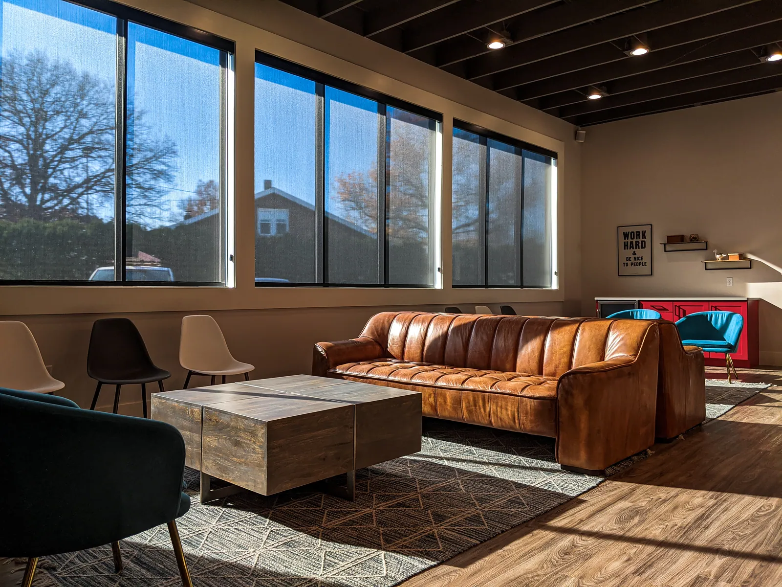 Automated shades installed in a commercial waiting room