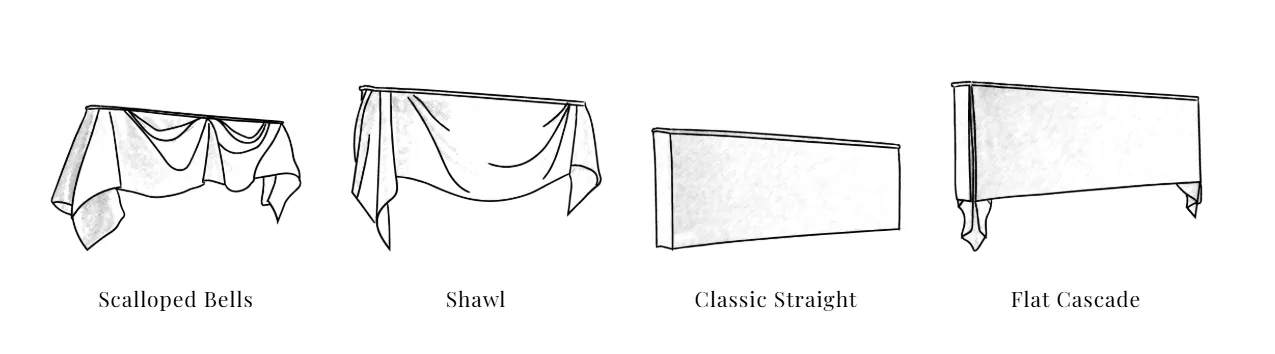 Scalloped Bells, Shawl, Classic Straight and Flat Cascade top treatment styles