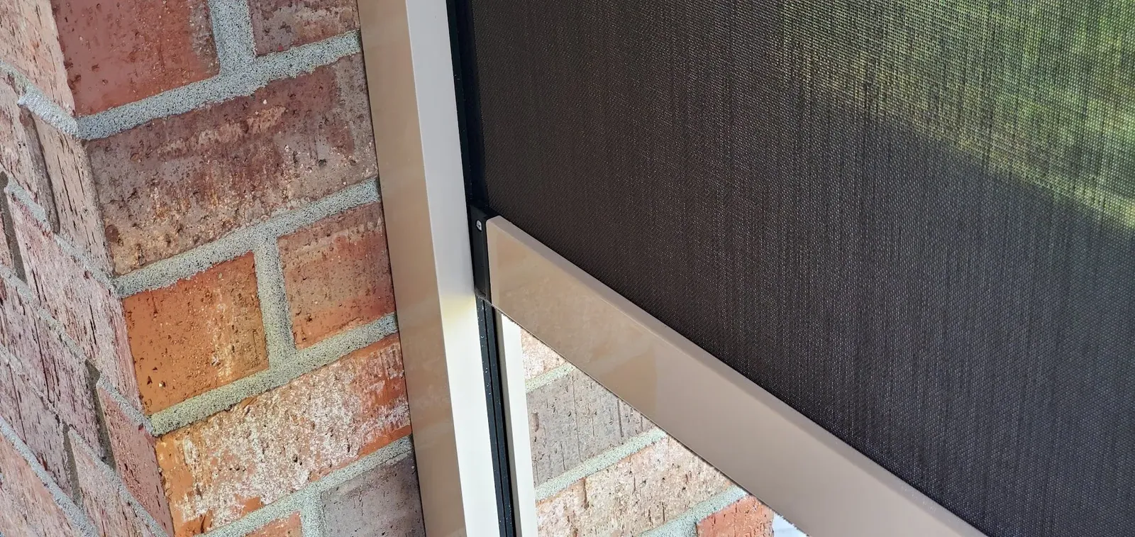 Exterior Patio Shades close up, measured and hung by Solar Shield Blinds