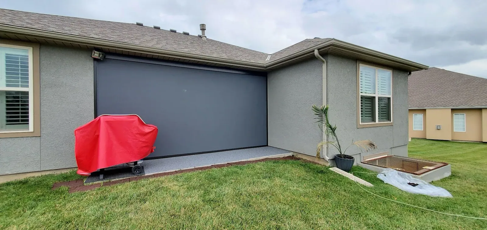 Exterior Patio Shades closed ground floor, a Solar Shield Blinds install