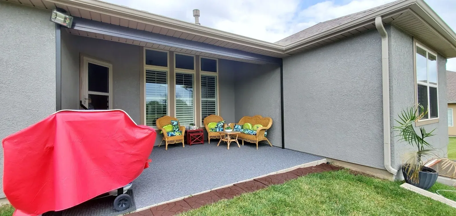 Exterior Patio Shades lower deck motorized automated, measured and hung by Solar Shield Blinds