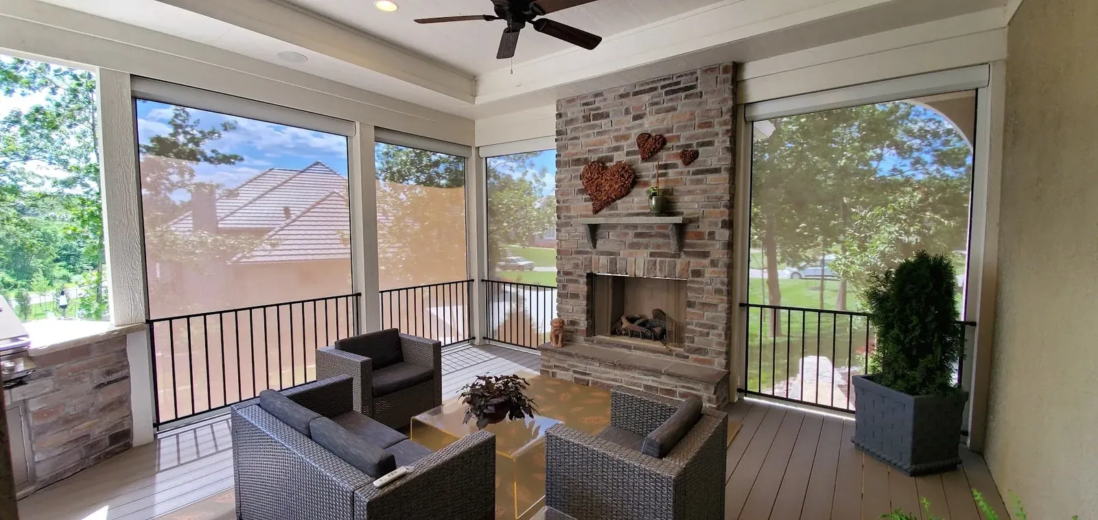 Exterior patio shades upper deck, installed by Solar Shield Blinds