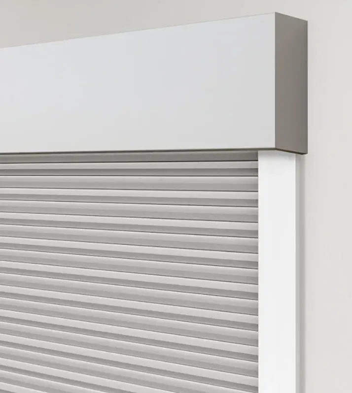 Custom honeycomb shades shade design cornice, installed by Solar Shield Blinds