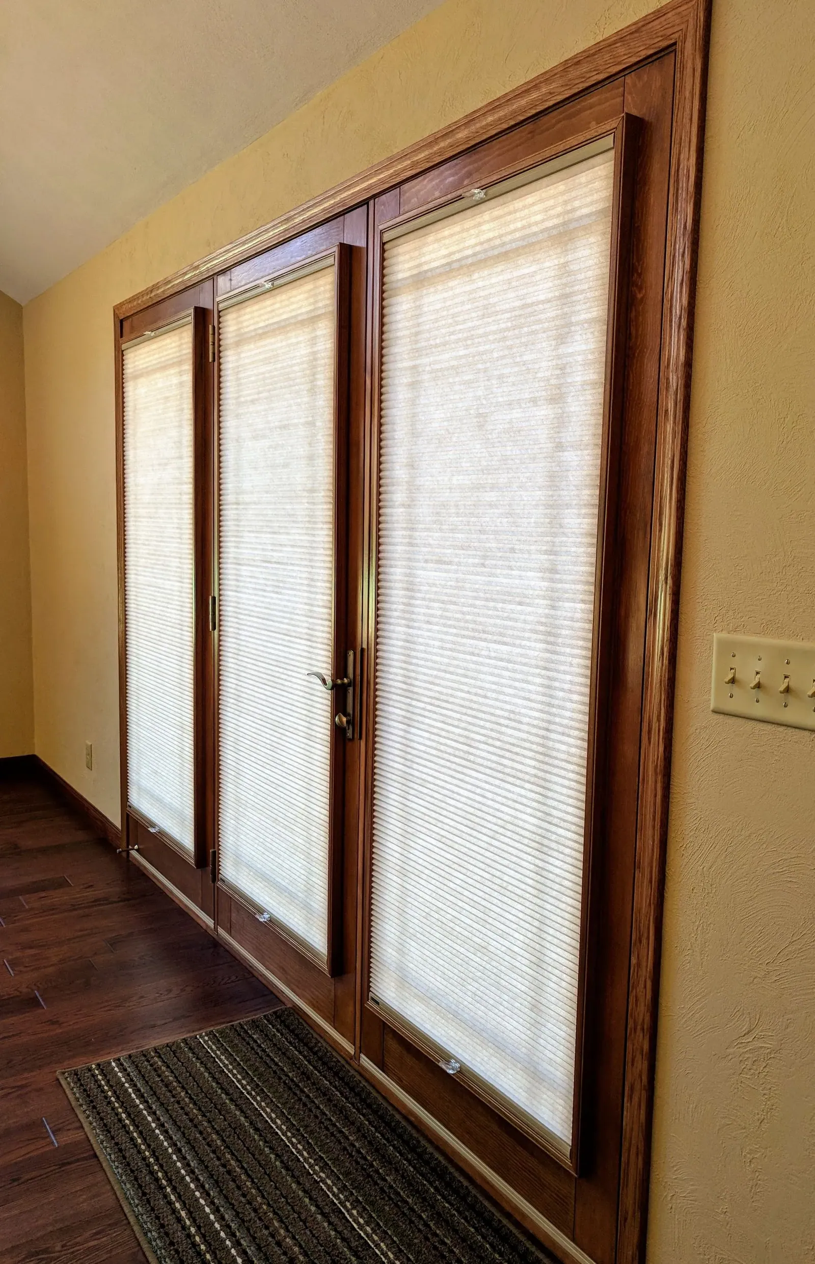 Honeycomb Shades closed patio doors, a Solar Shield Blinds install