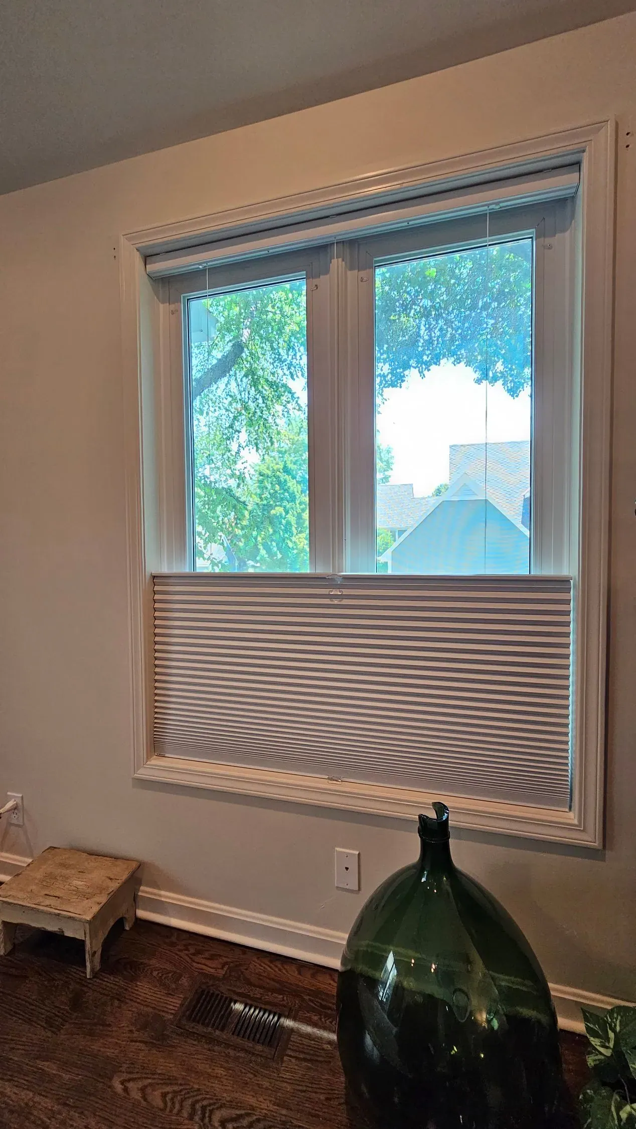 Honeycomb Shades on large window top down bottom up, a Solar Shield Blinds install