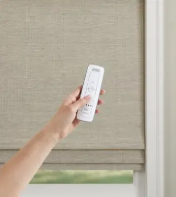Motorized / Automated control option for Natural Woven Shades, from Solar Shield Blinds