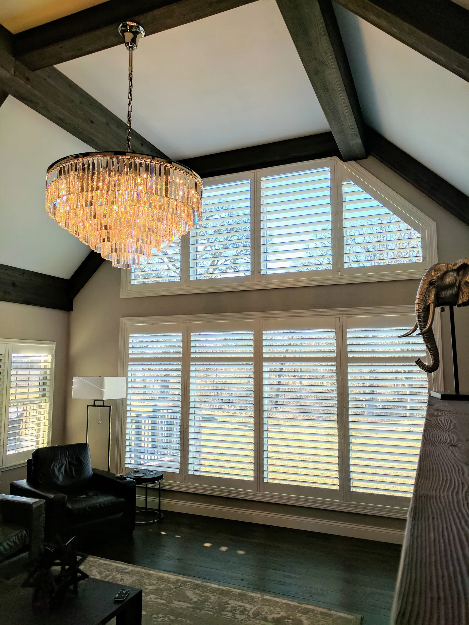 Speciality shape triangle living room, installed by Solar Shield Blinds