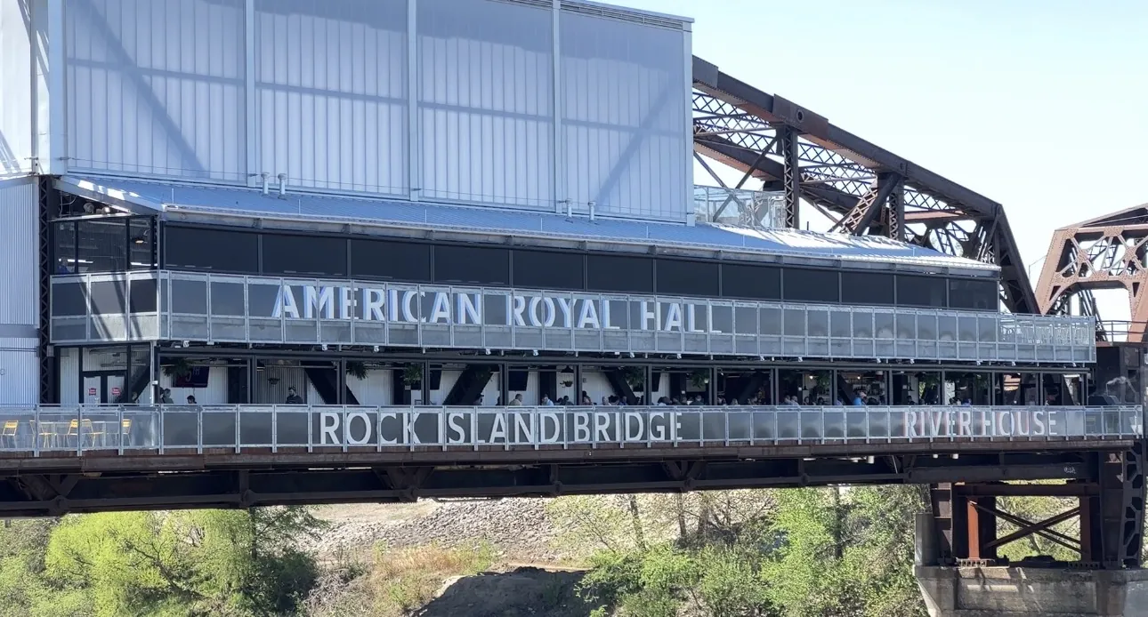 The American Royal Hall level of the Rock Island Bridge with its exterior shades lowered