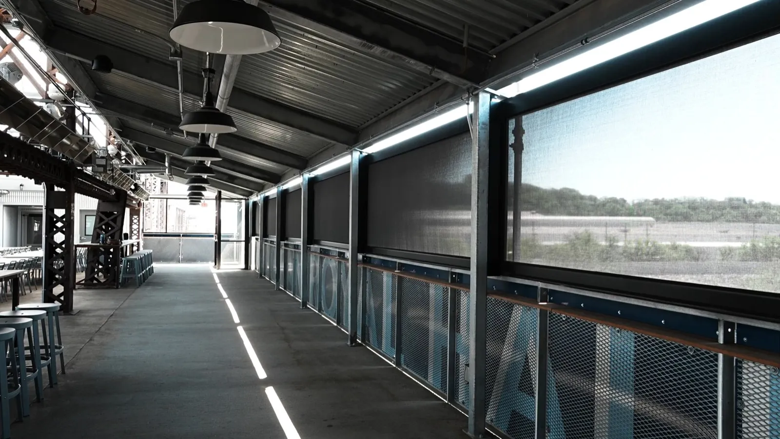 The bar walkway with the screens lowered