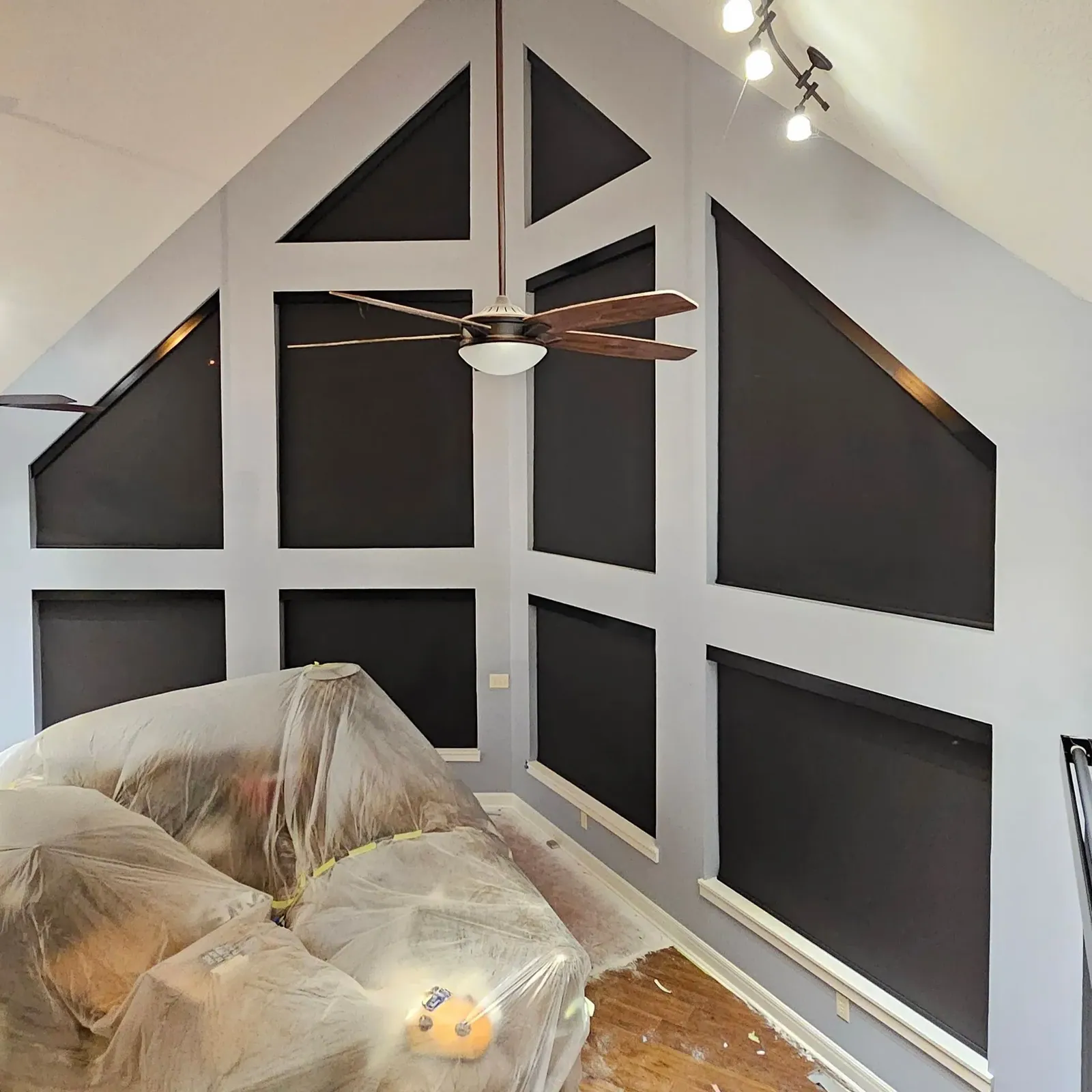 Roller Shades speciality shape closed, measured and hung by Solar Shield Blinds