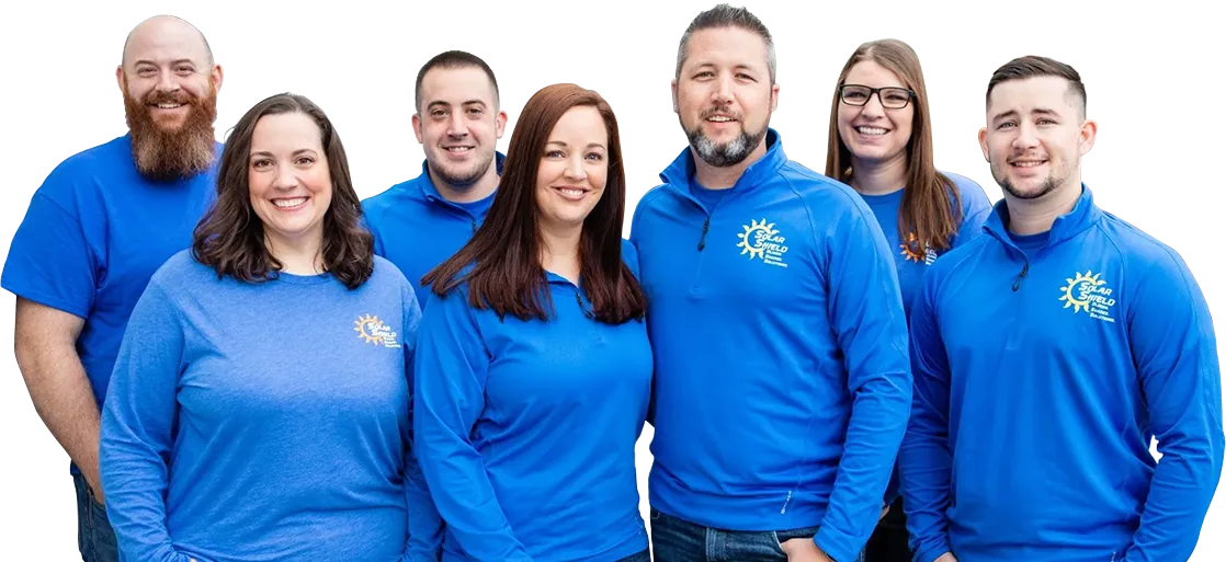 The Solar Shield Blinds team in matching blue company shirts