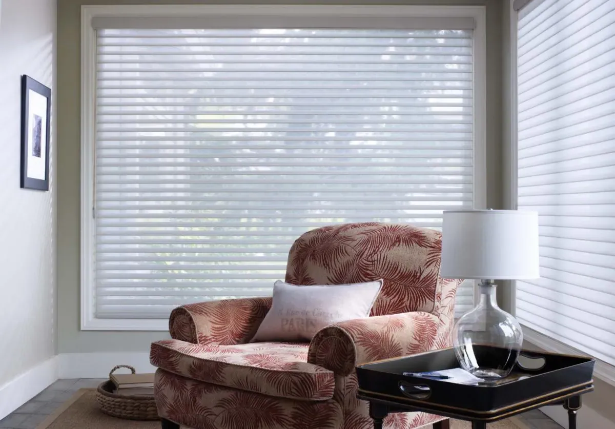 Custom blinds installed in a living room