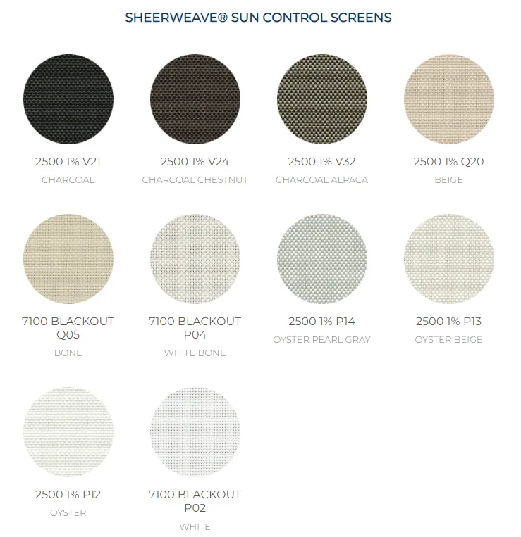 There are many different colors of SheerWeave sun control screens