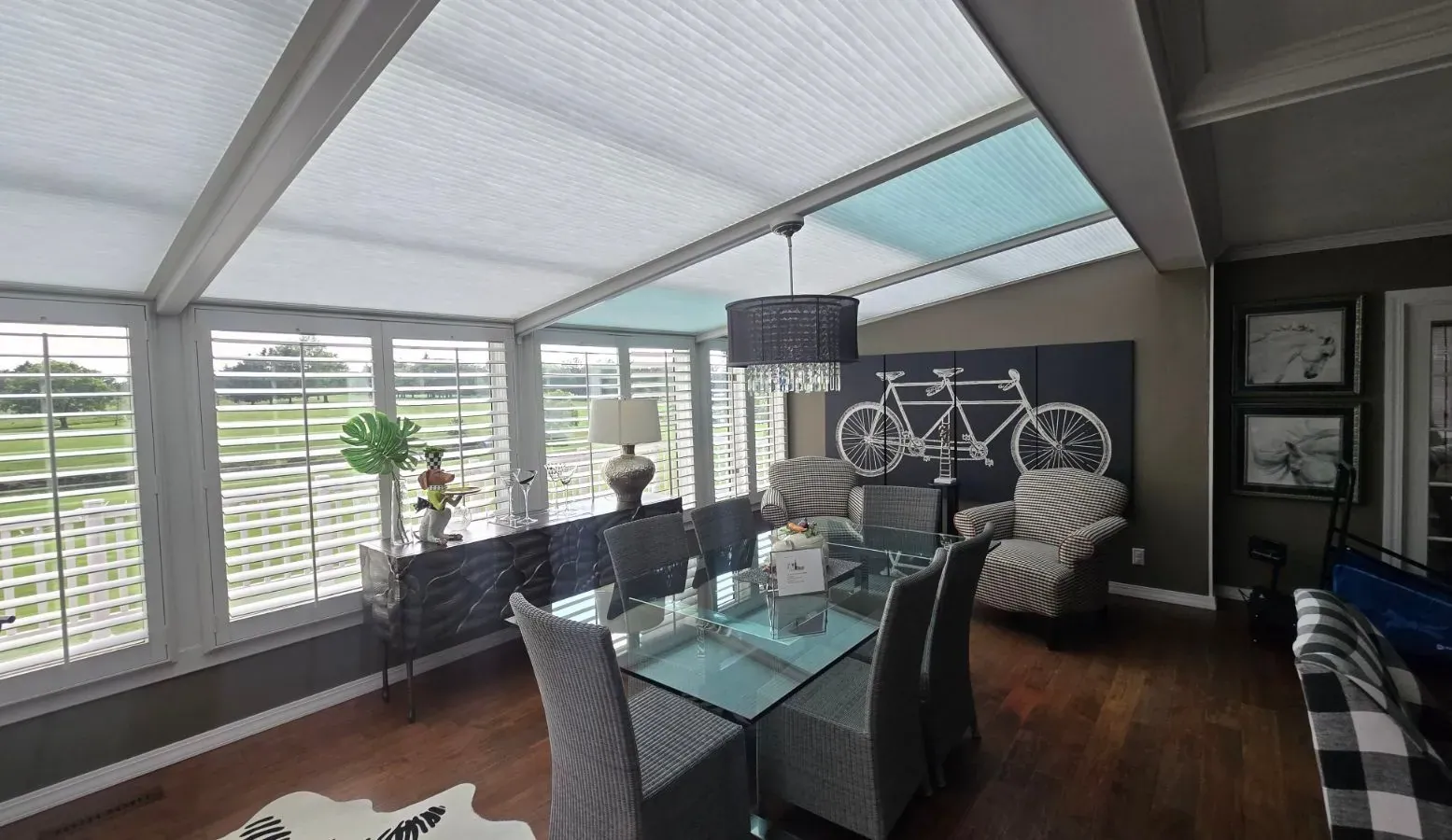 Skylight shades in a dining room
