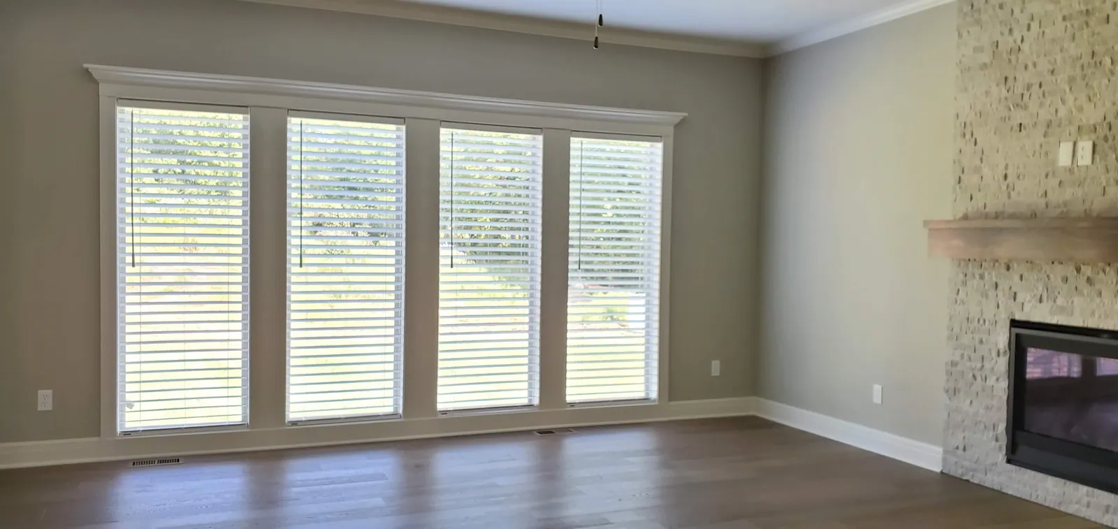 Faux wood blinds in a living room