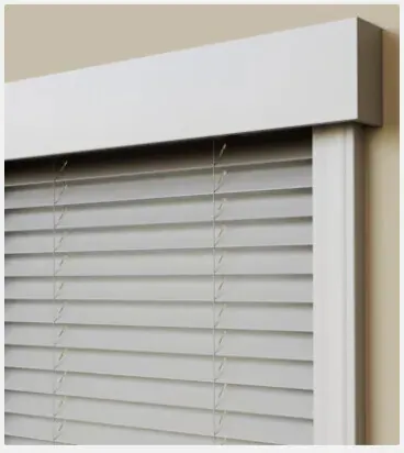Wood & Faux Wood Blinds design cornice, installed by Solar Shield Blinds